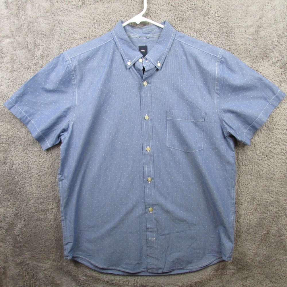 Gap Shirt Mens Large Blue Short Sleeve Button Down Casual Pocket Dot Print